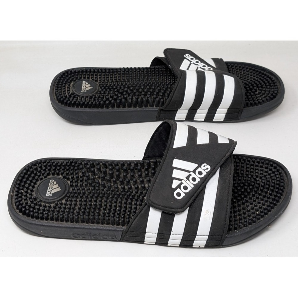 Adidas Slide Sandals Black/White Striped Men's Size 10 078260 Comfort VTG